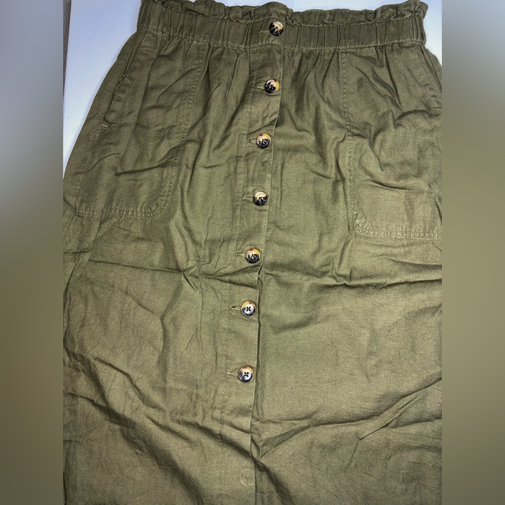 Madewell Green Button-Front Midi Skirt